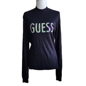 Guess Bling Signature Logo Baylee Mock Neck Knit Sweater XL